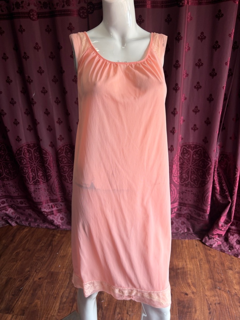 Vintage Women's Peach Slip Dress - Lightweight Nightwear Size Medium